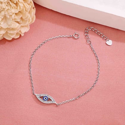 Minimalist Evil Eye Link Bracelet-White Stone / Silver