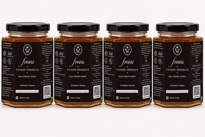 Favours Organics Wild Forest Honey 250g | Raw Unprocessed | No Added Sugar or Preservatives | 100% Pure Honey | Immunity Booster | Natural Forest Harvested Honey Pack of 4