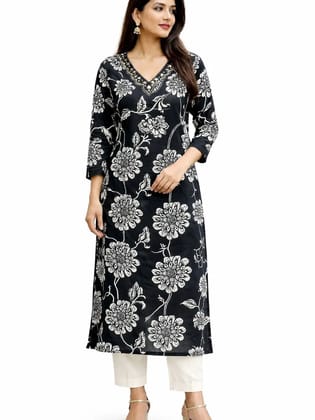 UneR Women's Rayon Printed Kurti | Floral Straight Kurta | Casual Ethnic Wear