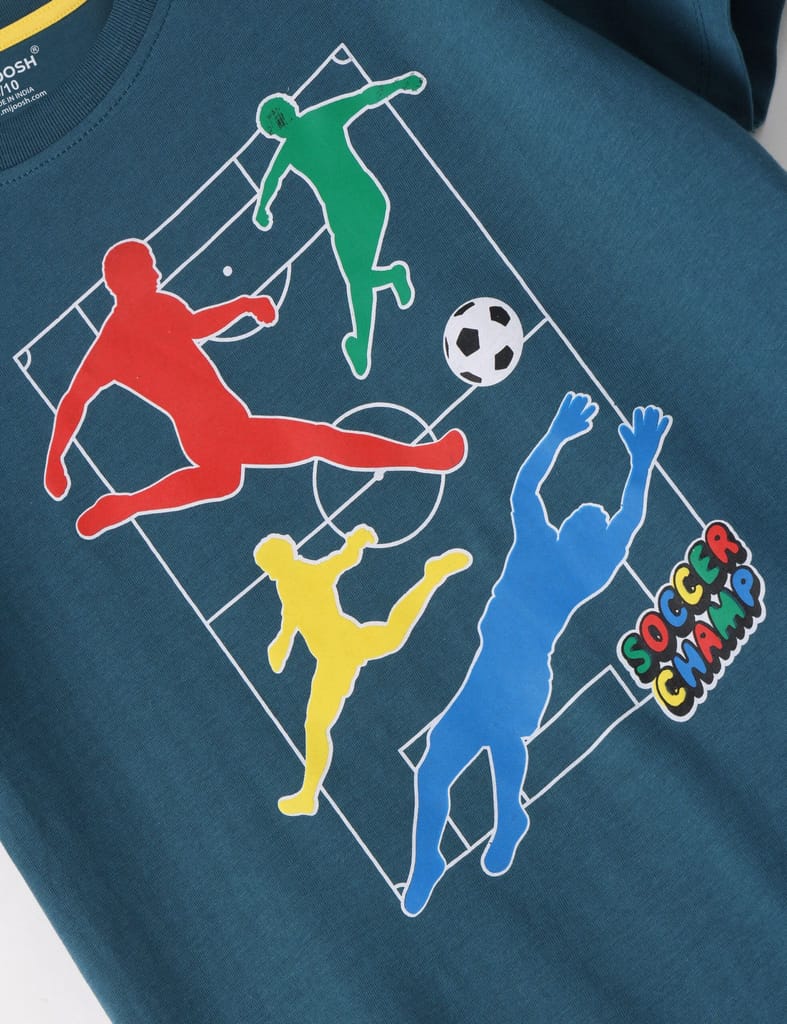 Premium Kids Boys T shirt Cotton Blue Coral "Soccer Camp" 2025 at ShopCircuit | ONDC