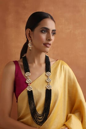 Mahanti Black Kundan Long Necklace Set-Kundan