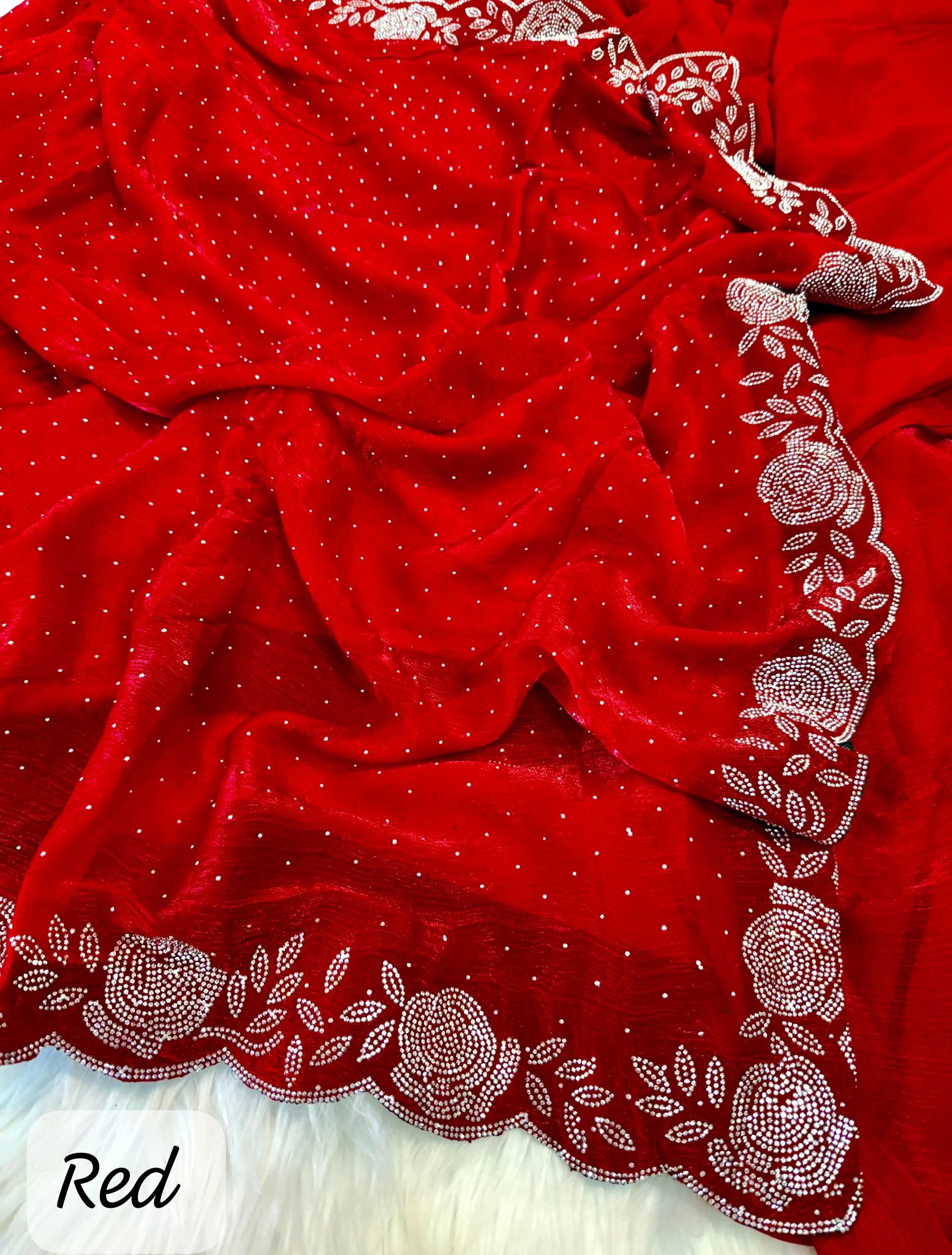 BEAUTIFUL FULL BODY STONE WORK DESIGNER SAREE WITH BP