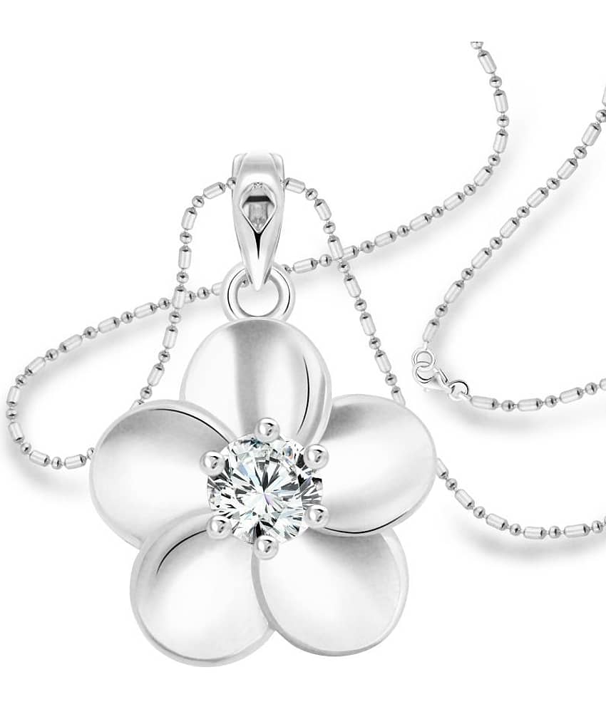 Vighnaharta Dream Flower Solitaire CZ Rhodium Plated Alloy Pendant with Chain for Women and Girls - [VFJ1223PR]
