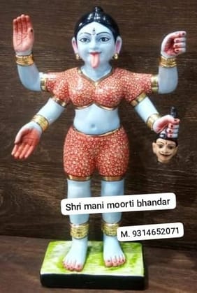 Fierce Hand-Painted Marble Kali Maa Murti | उग्र रूप वाली हस्त-चित्रित मार्बल काली माँ मूर्ति