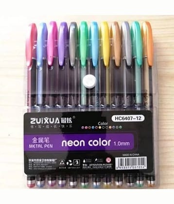 2419Y - YESKART12 PC Neon Gel Pens Set Color Gel Pens, Glitter, Metallic, Neon Pens Set Good Gift For Coloring Kids Sketching Painting and Drawing