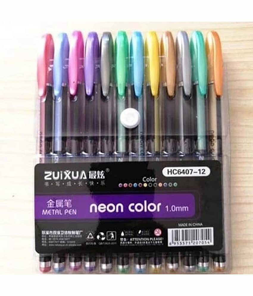 2419Y - YESKART12 PC Neon Gel Pens Set Color Gel Pens, Glitter, Metallic, Neon Pens Set Good Gift For Coloring Kids Sketching Painting and Drawing