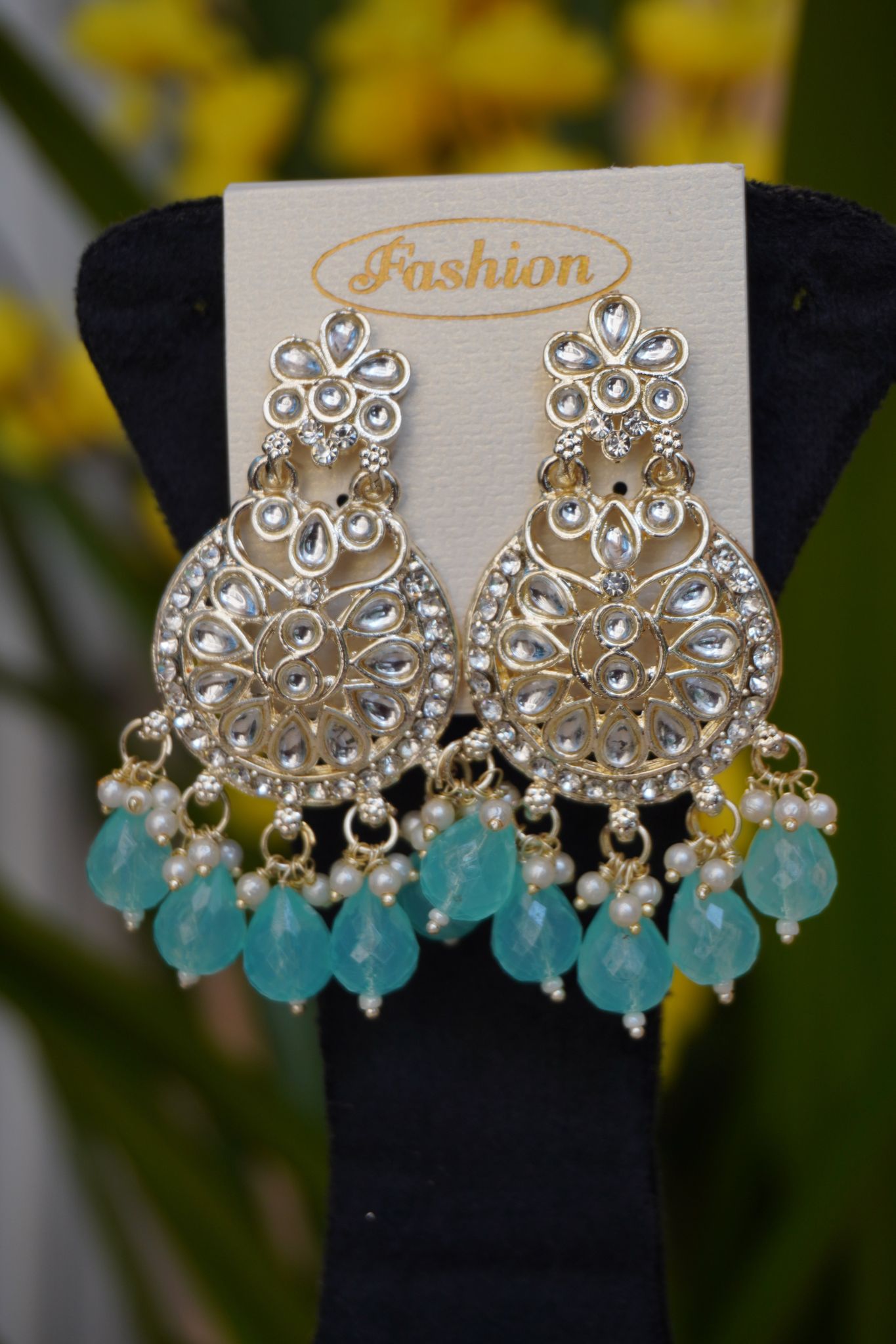 Sea Blue colour chandbali earing-One Size