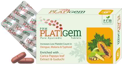 PRM Platigem Tablet Platelet Enhancer Enriched with Papaya leaf and Guduchi 30 tab (3 x 10 tablet)