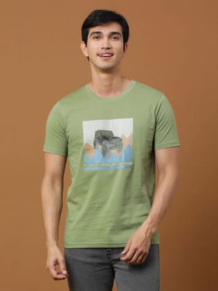 Camping Edition Lt Green Printed T Shirt-S