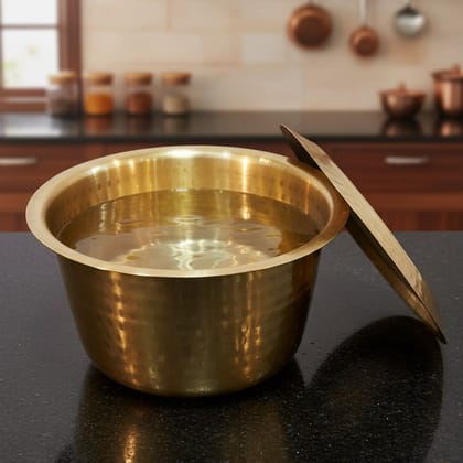 Brass Bhagona With Lid 10.5 Liter | Extra Large Brass Utensil, Height : 7.2 Inch (ZMAS637 K)