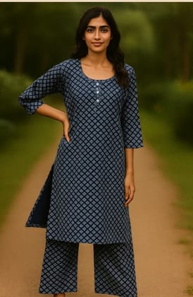 Dark Blue Ethnic PalazzoKurti Set for Women
