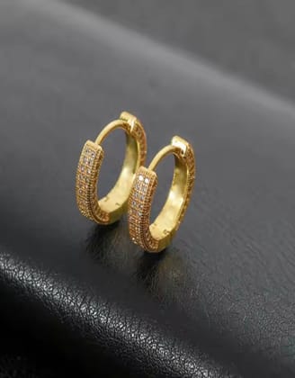 Diamond Hoop Gold Earrings-Pair