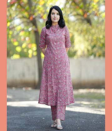 YAGNIK FASHION Women Cotton Solid Straight Kurti With Pants ( Pink )