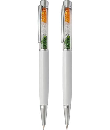 UJJi Tiranga Cristal Filled Metal Body Twist Mechanism (Blue Ink) Pack of 2 Ball Pen