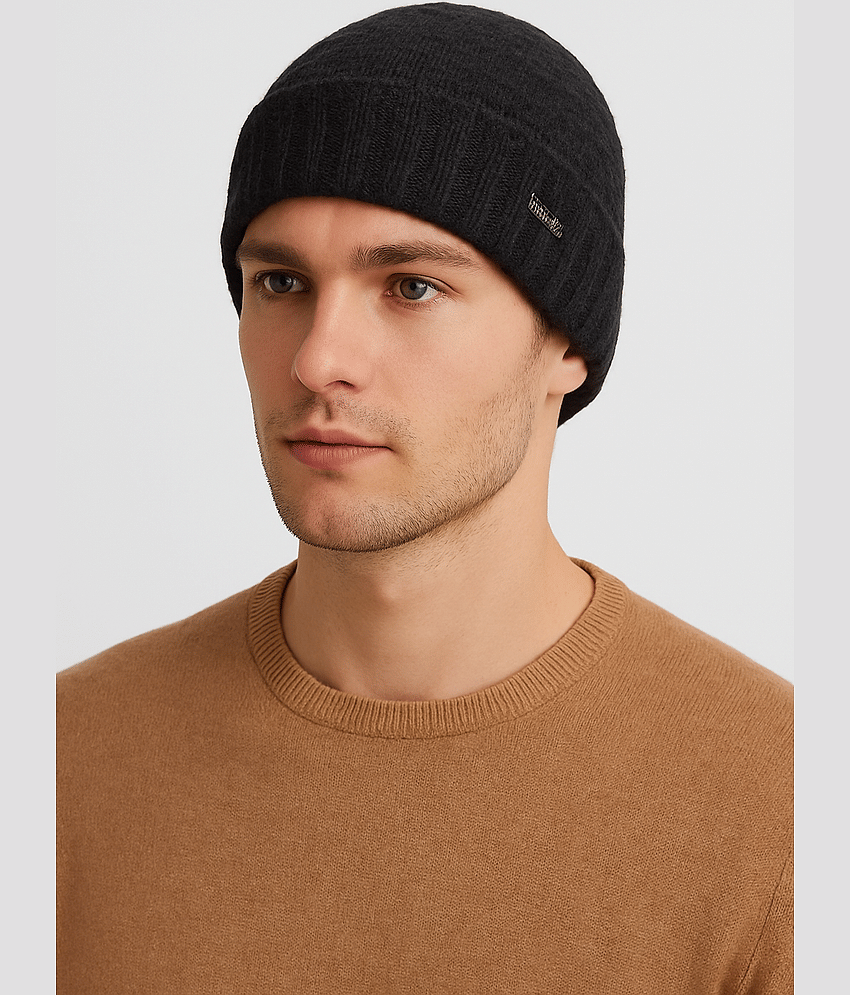 BAYEMA Pack of 1 Woollen Men's Cap ( Black )