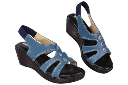 ELITE Women's Comfort Gladiator Sandals | Platform Wedge with Elastic Ankle Strap - Casual Wear - Blue