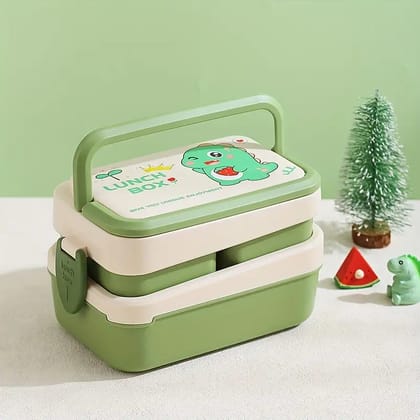 Cartoon Double-Layer Bento Box for Organized and Fun Meals On-the-Go-Dino