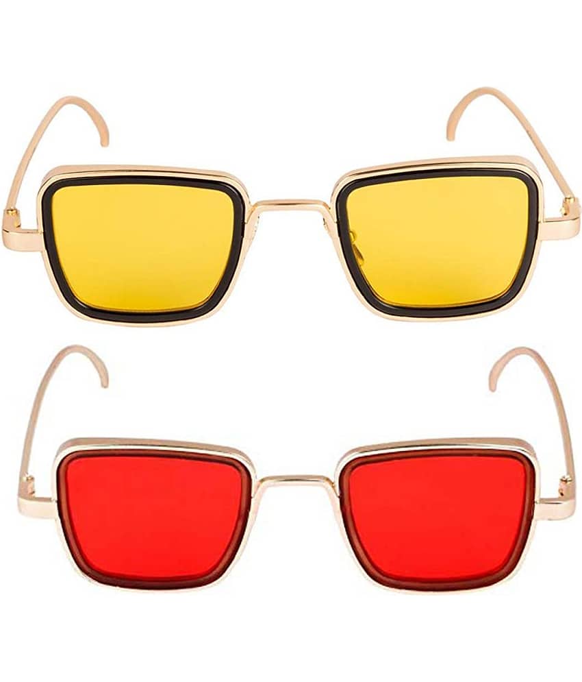 Kanny Devis - Gold Rectangular Sunglasses ( Pack of 2 )