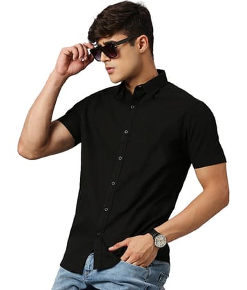 Leotude Cotton Blend Regular Fit Solids Half Sleeves Men's Casual Shirt - Black ( Pack of 1 )