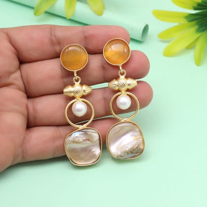 Sunset Mustard Yellow Color Amrapali Earrings-Earring Length: 6.50 CM x Width: 2.00 CM / Yellow / Brass With Good Quality Gold Plated