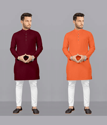 Fashionfricks Multi Cotton Blend Regular Fit Men's Kurta Pyjama Set ( Pack of 2 )