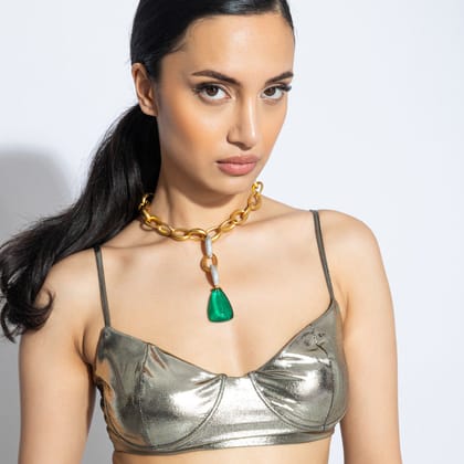 Layla - Gold Link & Green Doublet Necklace-Green