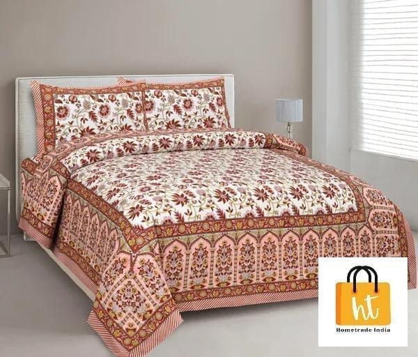 3001-Hometrade India-Standard King Size (90*108 Inches) Double Bedsheet With 2 Pillow Cover-RJ-14-Jaipur lining-3703