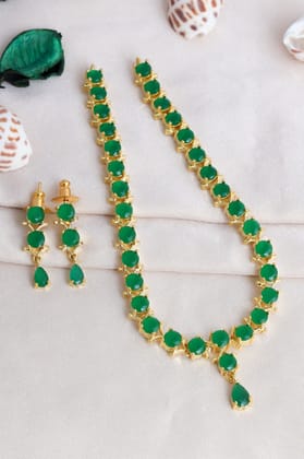 Gold-Plated Pearl Drop Necklace and Earring Set-Green
