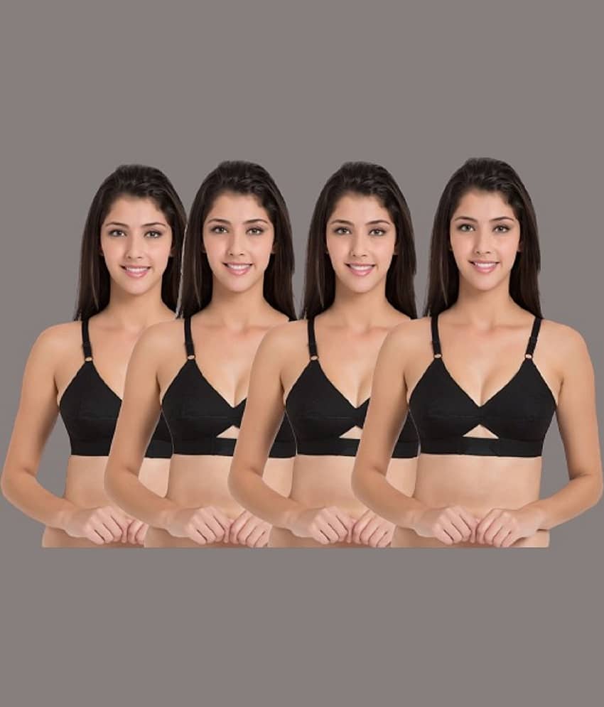 Desiprime - Black Cotton Non Padded Women's Everyday Bra ( Pack of 4 )