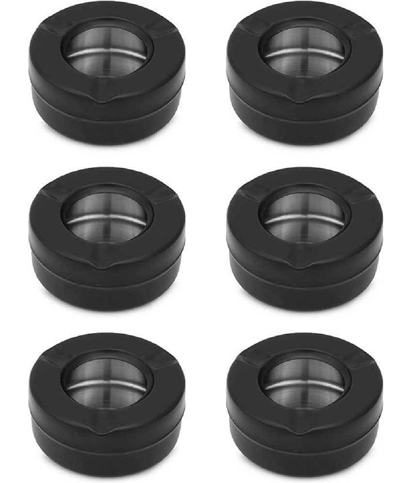 Dynore Stainless Steel Black Matt Lid Ash Tray- Set of 6