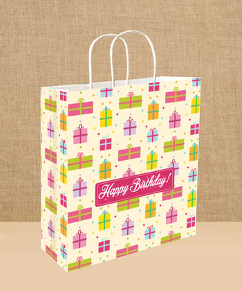 90 GSM Happy Birthday Printed Small Paper Gift Bags, Ideal for Birthday Return Gifts, Birthday Party, & Gifting on Special Occasions (Size: 9.4 x 7.9 x 3 inch) -  12