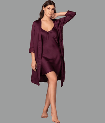 Gangomi Coffee,Maroon Crepe Women's Nightwear Robes ( Pack of 1 )