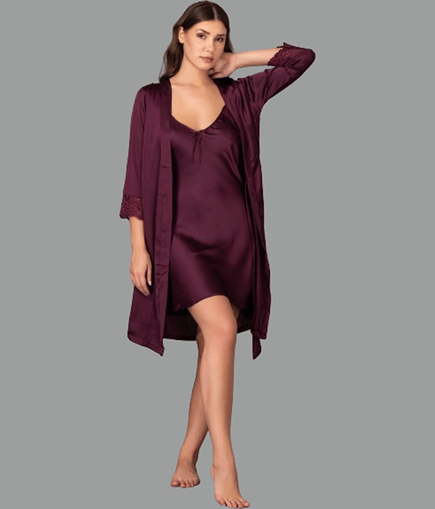 Gangomi Coffee,Maroon Crepe Women's Nightwear Robes ( Pack of 1 )