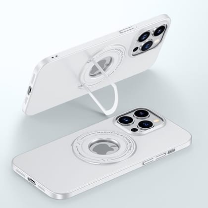 iPhone 15 Series Luxury Magnetic Shell Case With Metal Stand-iPhone 15 / White