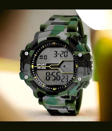 Cosmic Green PU Digital Men's Watch