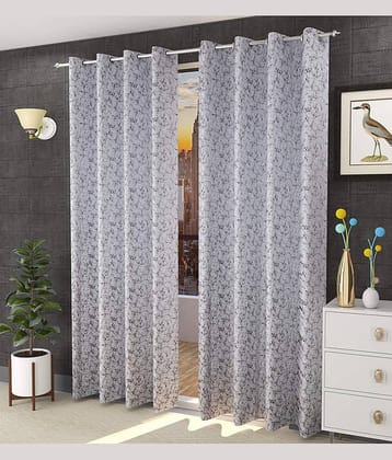 Kraftiq Homes Graphic Blackout Eyelet Curtain 8 ft ( Pack of 2 ) - White