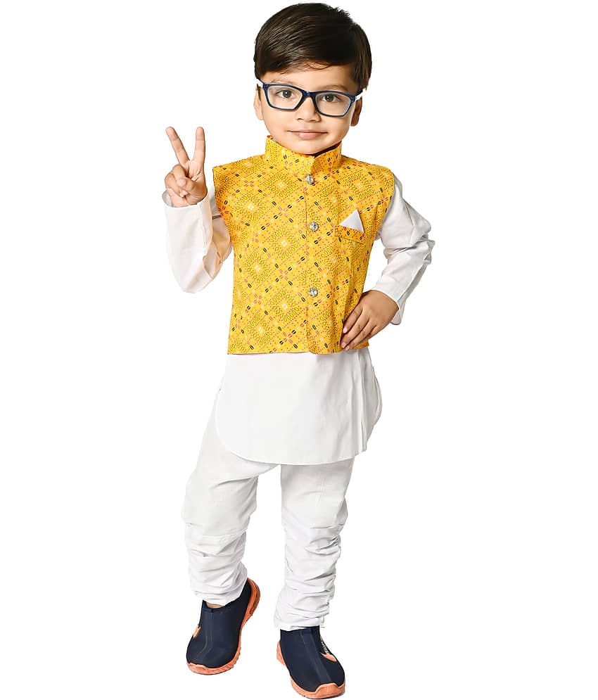 Eva And Ali Baby Boys Cotton Blend Kurta Pyjama ( Yellow )