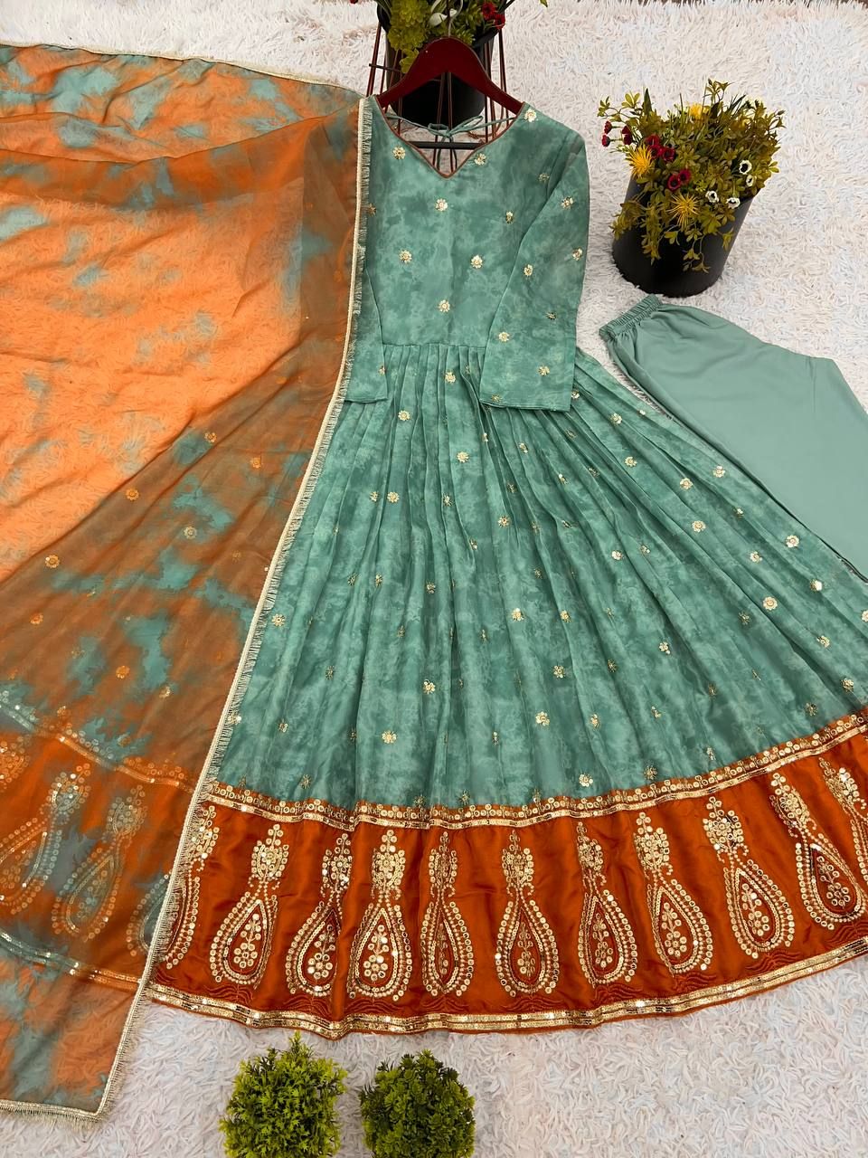 Designer Party Wear Look Gown-Dupatta in Heavy Embroidery Sequence Work