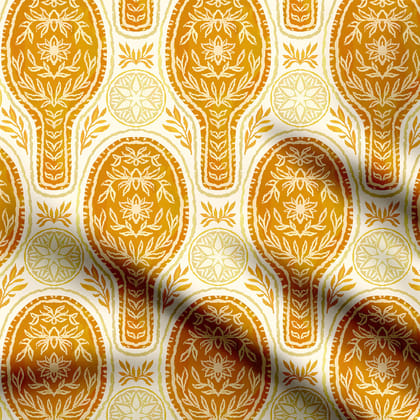 Floral Rackets - Golden Yellow Print Fabric-Cotton