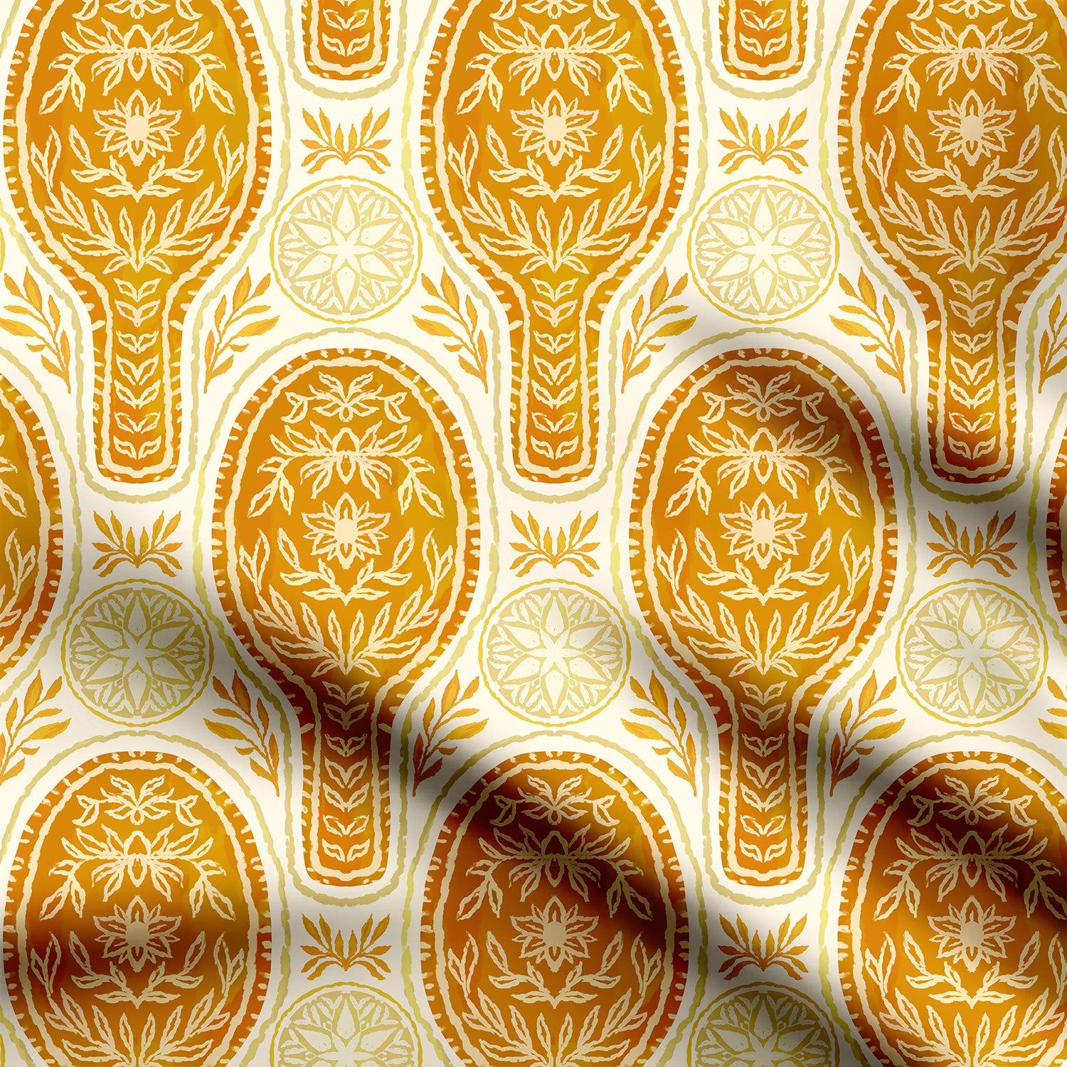 Floral Rackets - Golden Yellow Print Fabric-Cotton