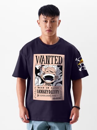 Luffy Most Wanted Oversized T-Shirt-Navy Blue / S