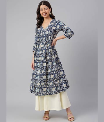 Janasya - Navy Cotton Women's Flared Kurti ( Pack of 1 )