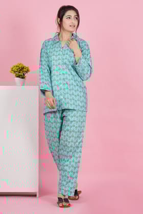 Parachute Adventure: Full Sleeve Pyjama Set-S / Sky Blue / 100% Cotton