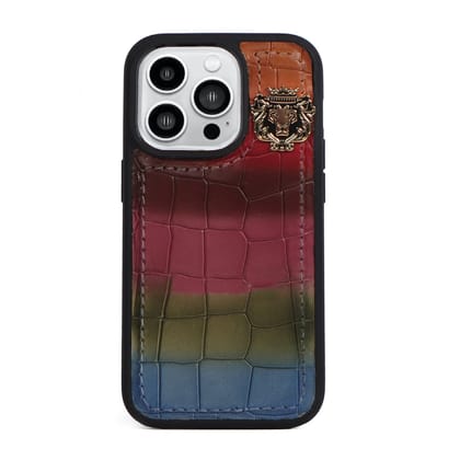 iPhone 13 & 14 Series Mobile Cover Exclusive Metal Lion Multi Color Leather-13