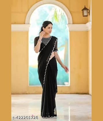 Shivadit ethnic Georgette Cut Outs Saree With Unstitched Blouse Piece ( Black )