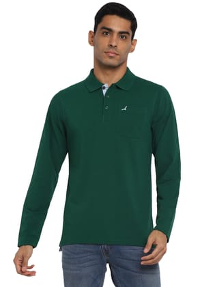 Full Sleeves Polo Collar T-Shirt with Pocket for Men - Dark Green-XXL / Dark Green