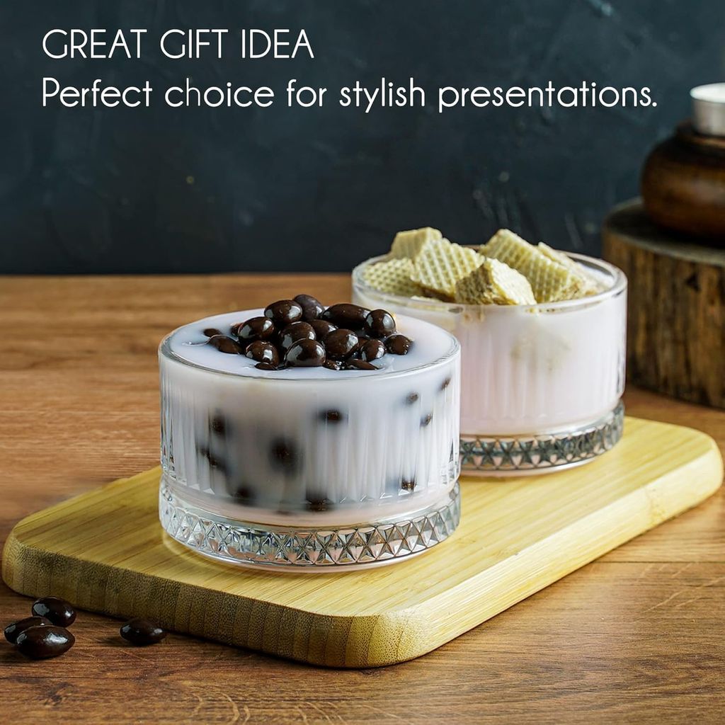 Glass Serving Bowls With Cut Design, Perfect For Snacks,Desserts,Salads, Dry Fruits, Ideal For Home Use, Restaurants,Parties, Durable Quality Glass Adds Charm To Any Dining Setup (4.2 Inch, Set Of 6)
