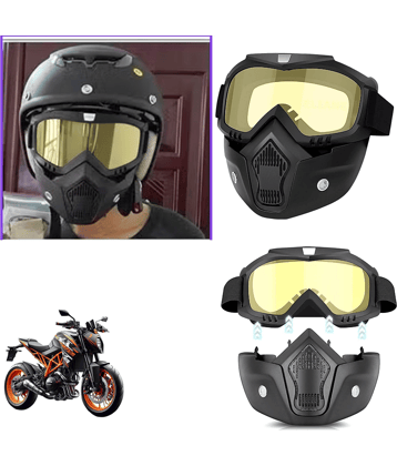 Aksmit Pack Of 1 Goggle Mask Anti Scratch UV Protective Face & Eyewear Windproof Dirt Shield with Soft Foam Padded Detachable Mouth Filter for Cycling Bike Off Road Racing Ride Unisex (Yellow Visor)