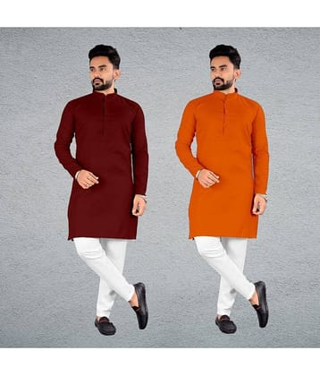 FRELURO Muticolor Cotton Blend Men's Regular Kurta ( Pack of 2 )