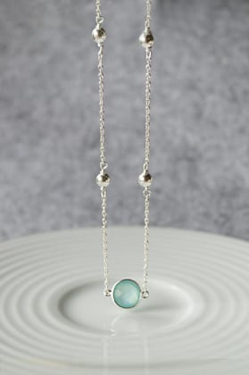 Aqua Dancing Balls Sterling Silver Chain Necklace-Silver / 16 inches